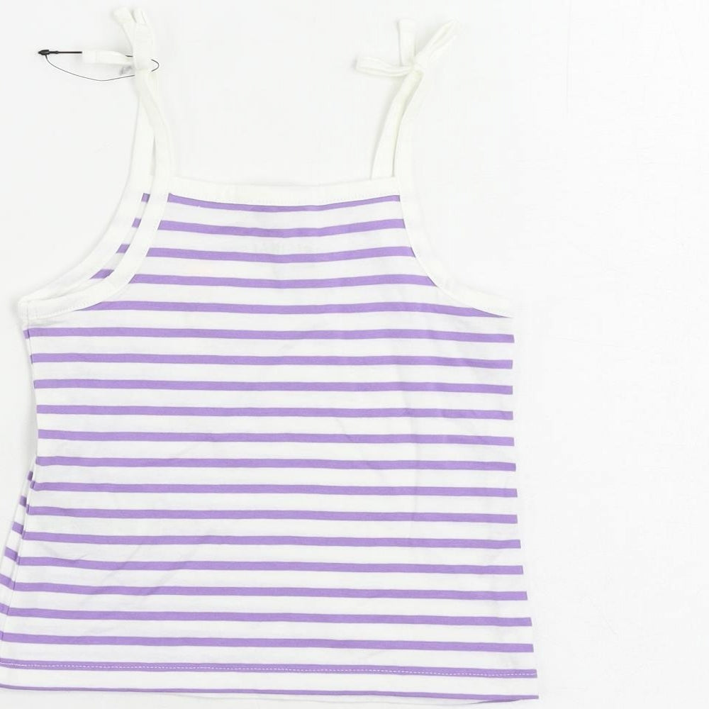 Marks and Spencer Girls Purple Striped Cotton Camisole Tank Size 2-3 Years Square Neck Pullover
