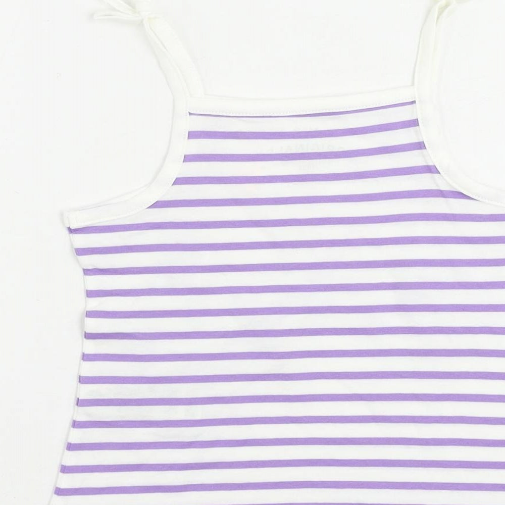 Marks and Spencer Girls Purple Striped Cotton Camisole Tank Size 2-3 Years Square Neck