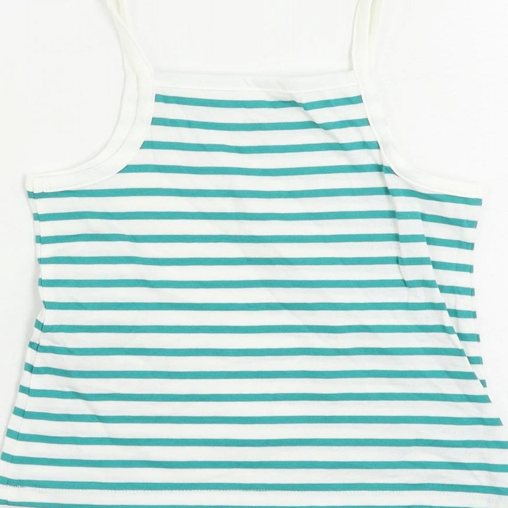 Marks and Spencer Girls Green Striped Cotton Camisole Tank Size 2-3 Years Square Neck Pullover