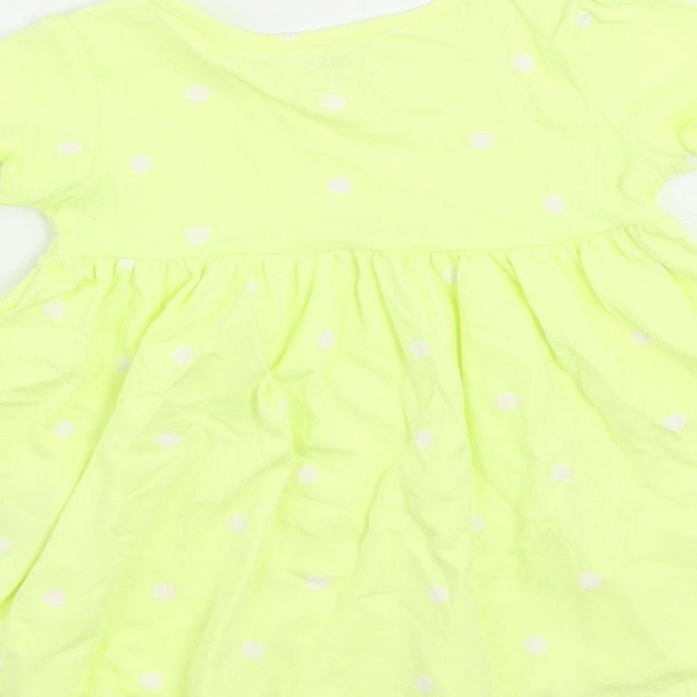Marks and Spencer Girls Yellow Polka Dot Cotton A-Line Size 3-6 Months Crew Neck Button