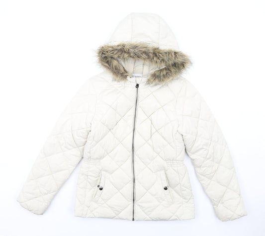 Womens UK Size 10 Classic Ivory Quilted Coat