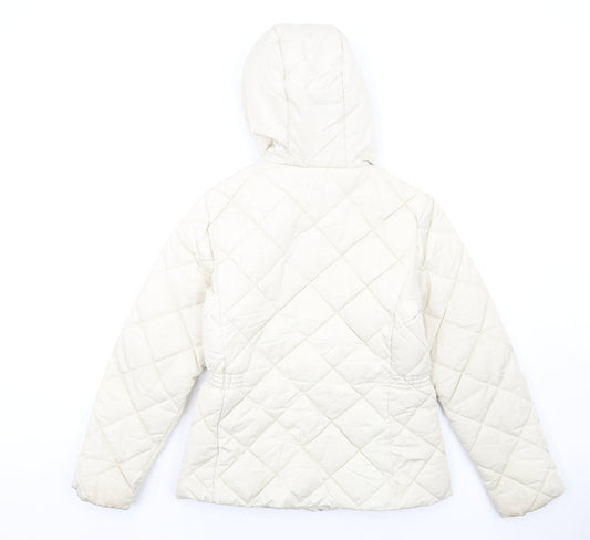 Classic Womens Ivory Quilted Coat Size 10 Zip