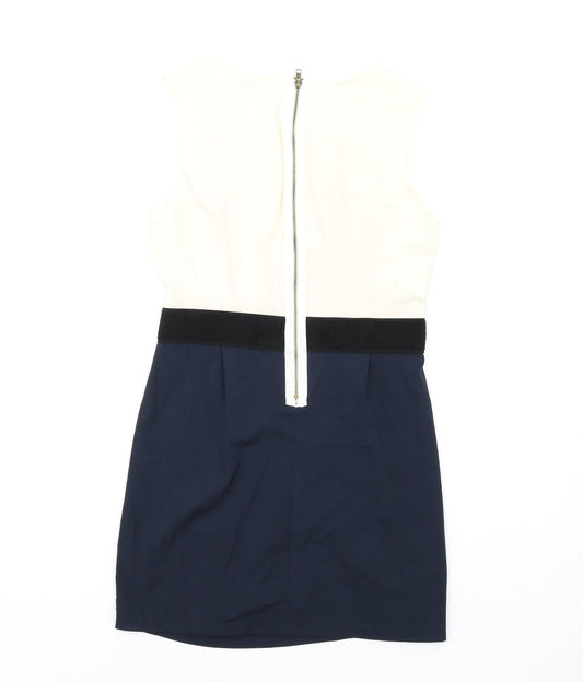 AX Paris Womens Blue Viscose Pencil Dress Size 12 Round Neck Zip