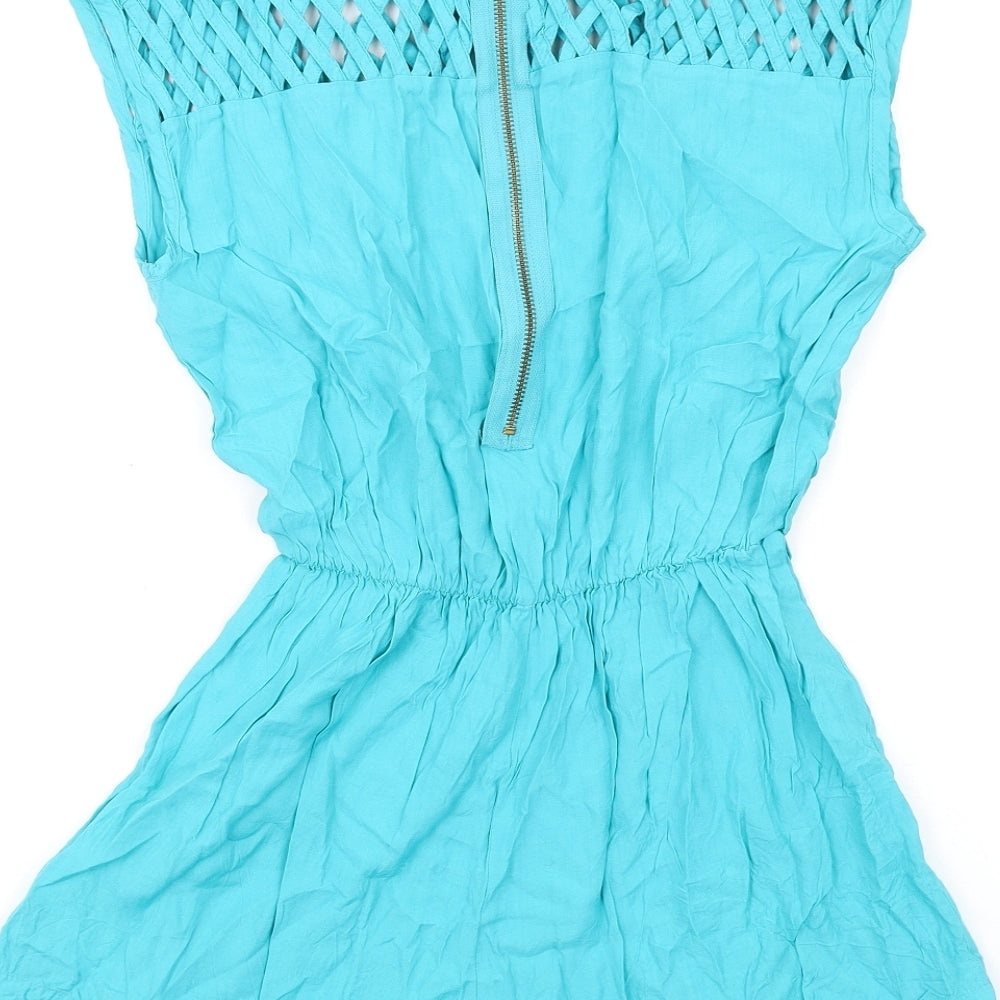 New Look Womens Blue Vinyl Playsuit One-Piece Size 8 Zip