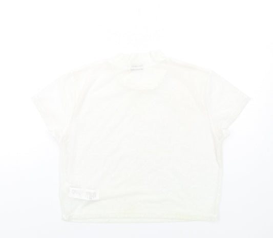 Cotton On Womens Ivory Polyester Cropped T-Shirt Size L Mock Neck