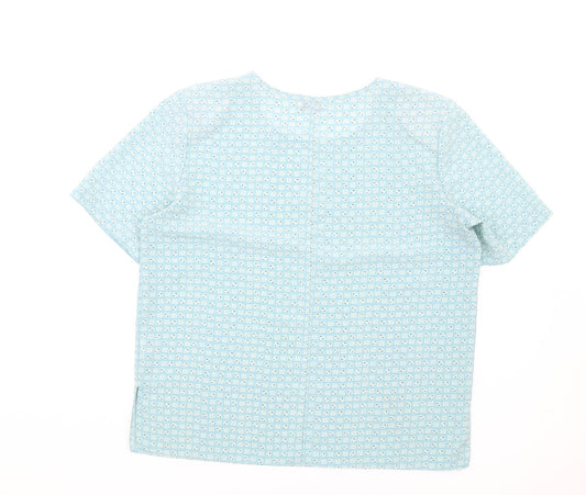 Bonmarché Womens Blue Geometric Polyester Basic T-Shirt Size 16 Round Neck