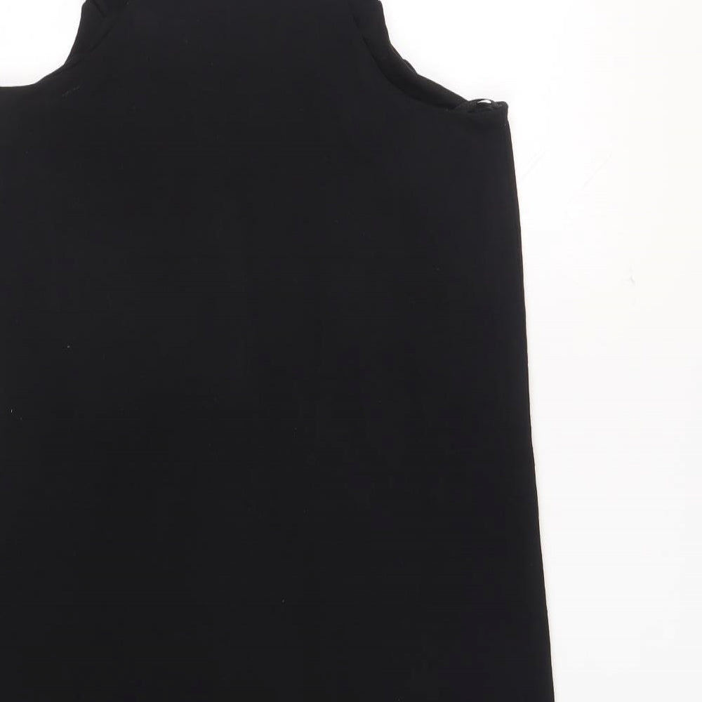 NEXT Womens Black Viscose Tank Dress Size 10 Round Neck Pullover - Frills Adjustable Straps