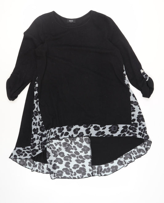 Klass Womens Black Polyester Jumper Dress Size M Boat Neck Pullover - Leopard Print