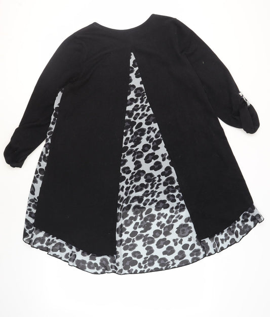 Klass Womens Black Polyester Jumper Dress Size M Boat Neck Pullover - Leopard Print