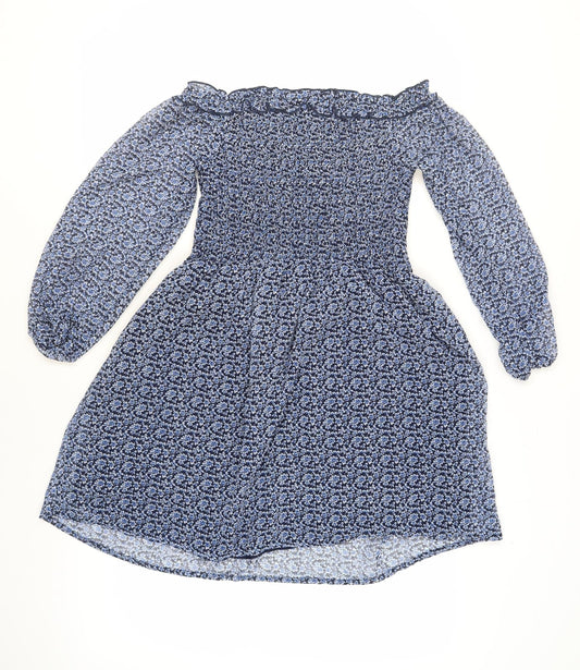 Miss Selfridge Womens Black Floral Polyester Mini Size 12 Boat Neck Pullover - Shired