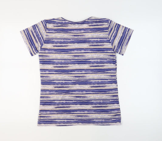 Alexara Womens Multicoloured Plaid Polyester Basic T-Shirt Size 12 Round Neck