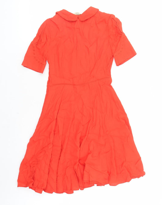 Jack Wills Womens Red Viscose Fit & Flare Size 6 Collared Zip - Keyhole Neckline