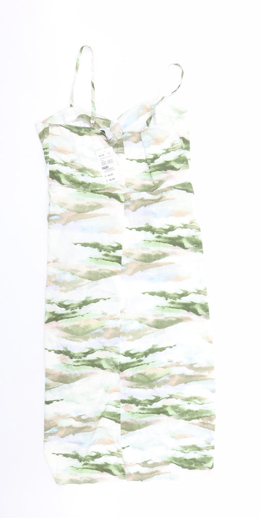 Quiz Womens Green Geometric Polyester Slip Dress Size 12 Round Neck Zip