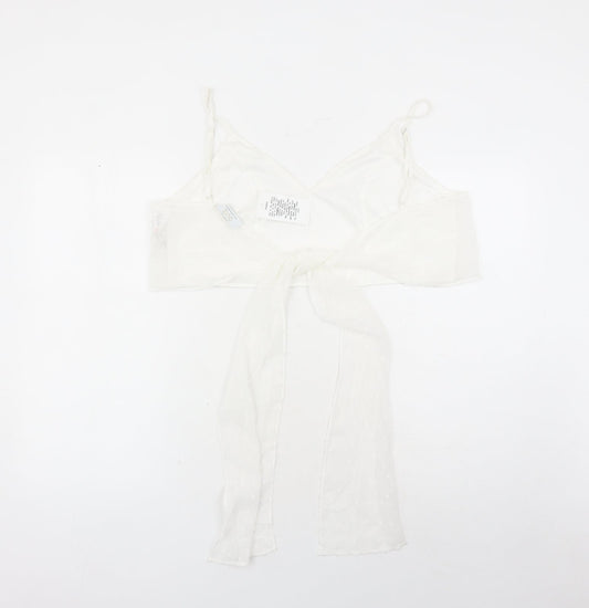 Quiz Womens White Geometric Polyester Cropped Tank Size 14 V-Neck