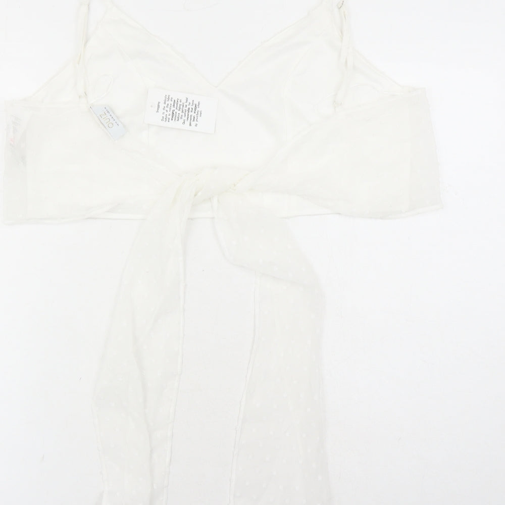 Quiz Womens White Geometric Polyester Cropped Tank Size 14 V-Neck