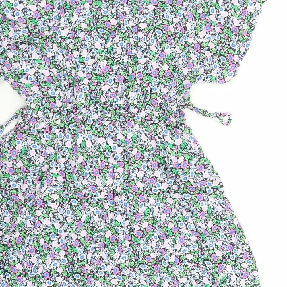 Marks and Spencer Womens Multicoloured Floral Viscose A-Line Size 10 V-Neck Pullover