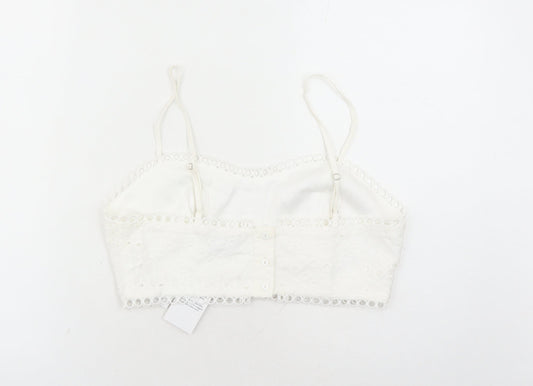 Quiz Womens White Cotton Cropped Tank Size 12 Square Neck - Embroidered Detail