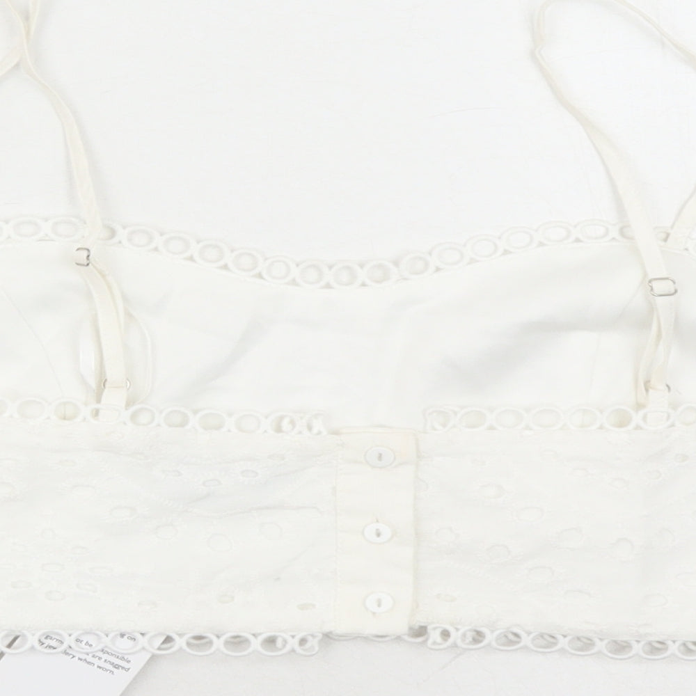 Quiz Womens White Cotton Cropped Tank Size 12 Square Neck - Embroidered Detail