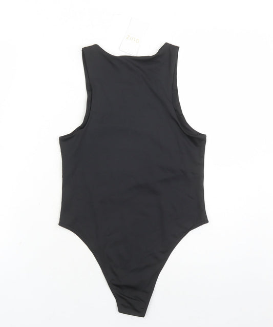 Quiz Womens Black Polyester Bodysuit One-Piece Size 10 Snap