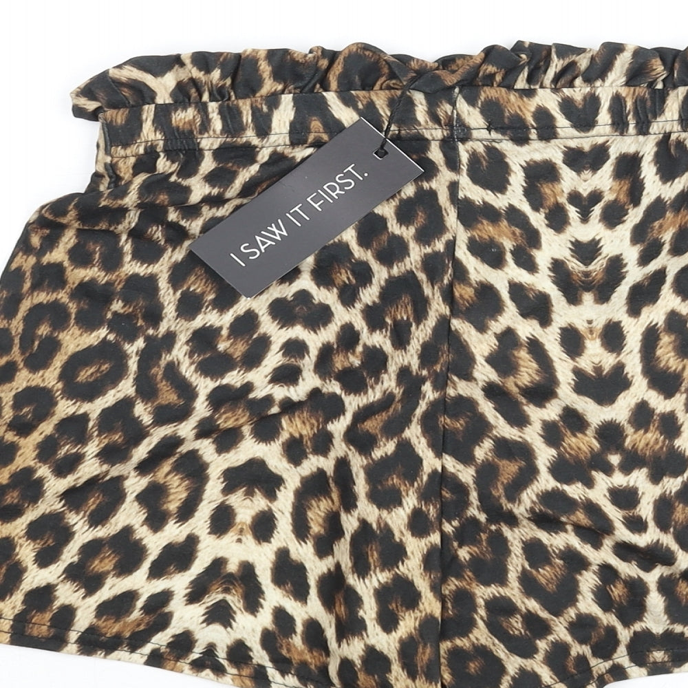 I SAW IT FIRST Womens Brown Animal Print Polyester Basic Shorts Size 8 Regular Pull On - Leopard Print Belted