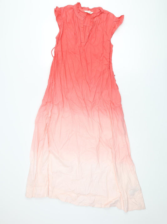 Per Una Womens Pink Cotton Shift Size 6 V-Neck Pullover - Ombre Belted