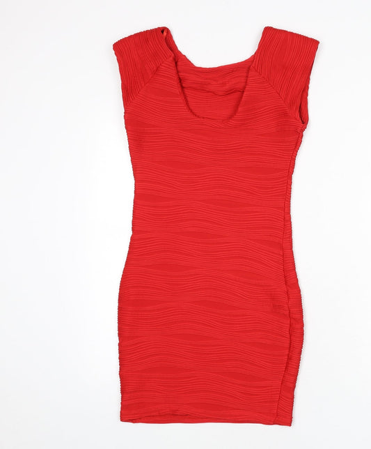 AX Paris Womens Red Striped Polyester Bodycon Size 10 Round Neck Pullover