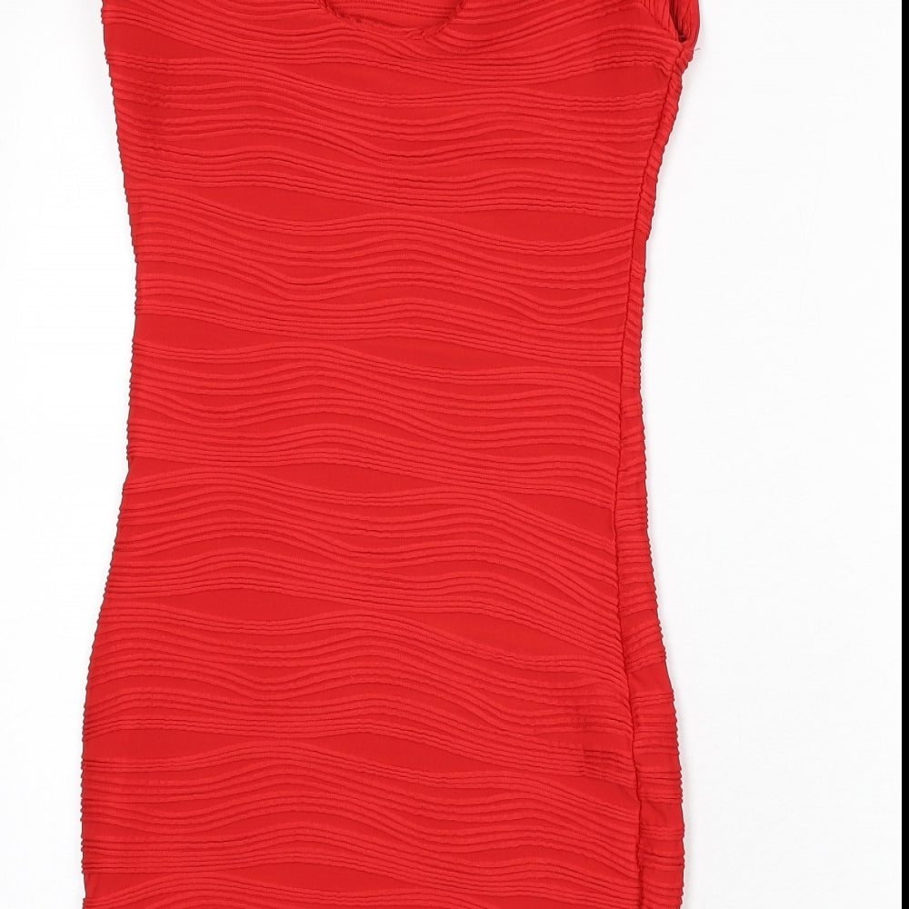 AX Paris Womens Red Striped Polyester Bodycon Size 10 Round Neck Pullover