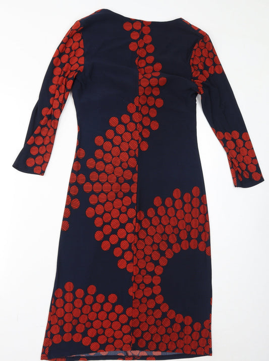 CC Womens Blue Geometric Polyester Bodycon Size M V-Neck Pullover