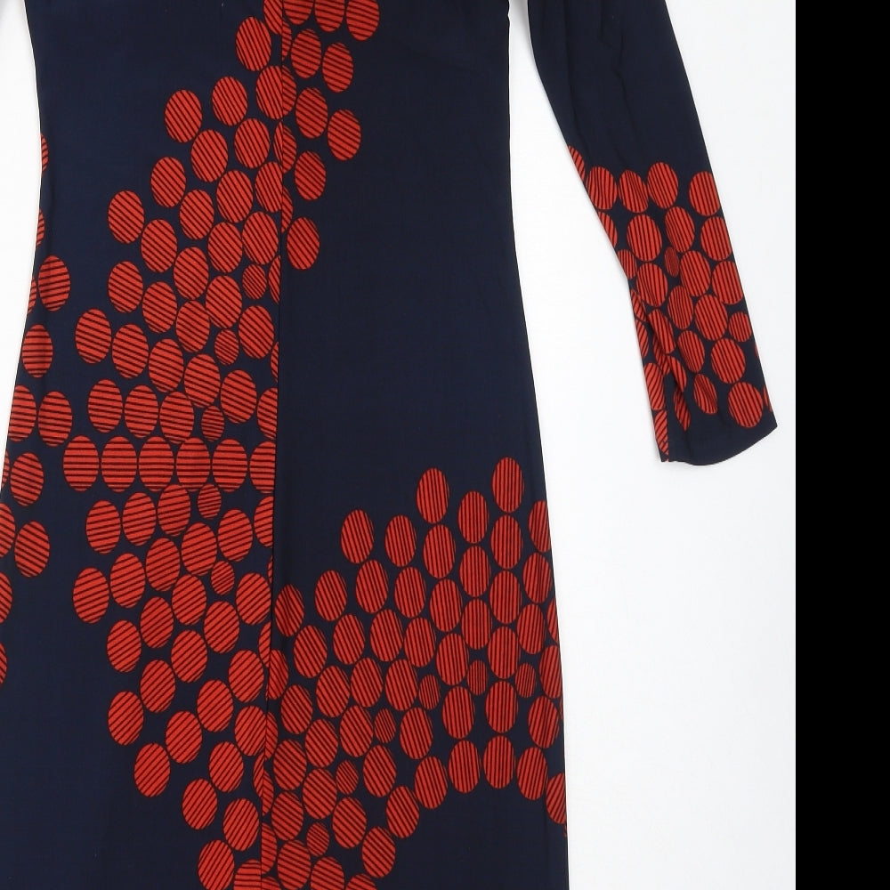 CC Womens Blue Geometric Polyester Bodycon Size M V-Neck Pullover