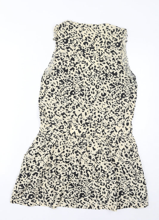 River Island Womens Brown Animal Print Viscose Tank Dress Size 10 V-Neck Pullover - Beads, Leopard Print