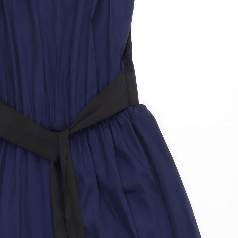 Dorothy Perkins Womens Blue Polyester A-Line Size 10 Round Neck Button