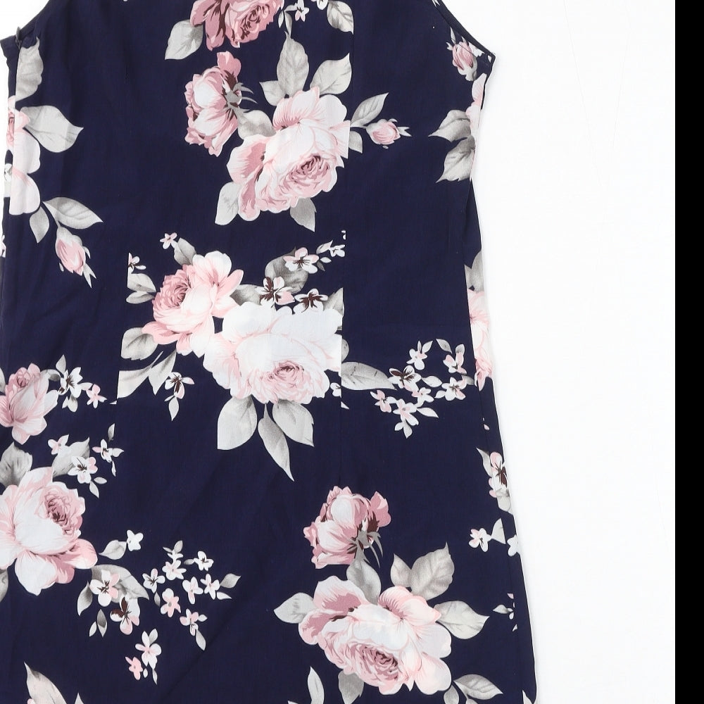 Izabel London Womens Blue Floral Polyester A-Line Size 12 Round Neck Zip