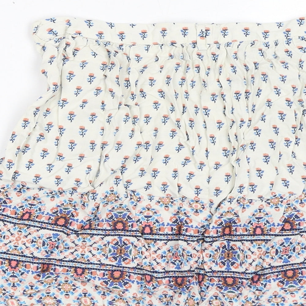 New Look Womens White Floral Viscose Mini Skirt Size 8 Button