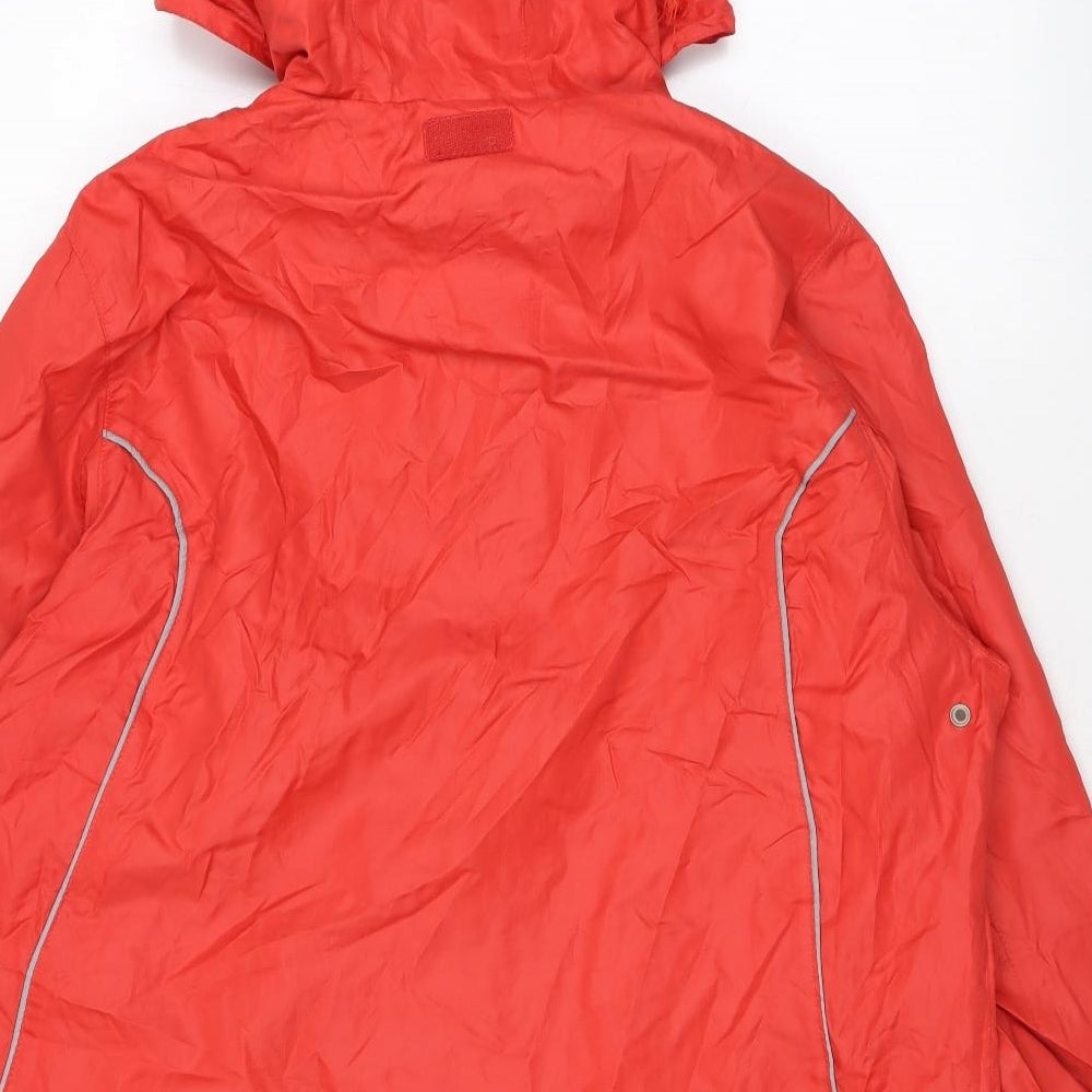 Brand and care label for Maine New England women’s red rain coat coat, size UK 16, zip
