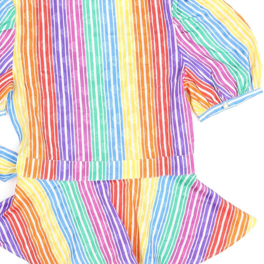 find. Womens Multicoloured Striped Polyester Wrap T-Shirt Size 10 V-Neck