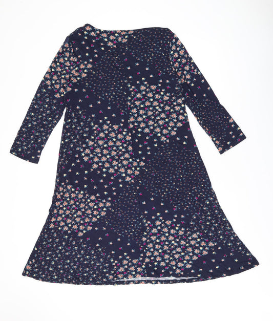 Bonmarché Womens Blue Floral Viscose Shift Size 12 Round Neck Pullover