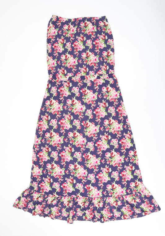 NEXT Womens Purple Floral Viscose Maxi Size 10 Off the Shoulder Drawstring