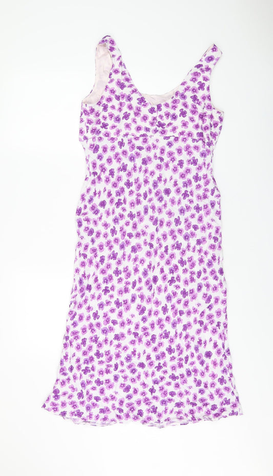 Principles Womens White Floral Viscose Tank Dress Size 12 Scoop Neck Zip