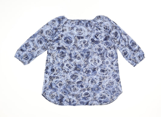 CMD Womens Blue Geometric Polyester Basic T-Shirt Size 16 Scoop Neck