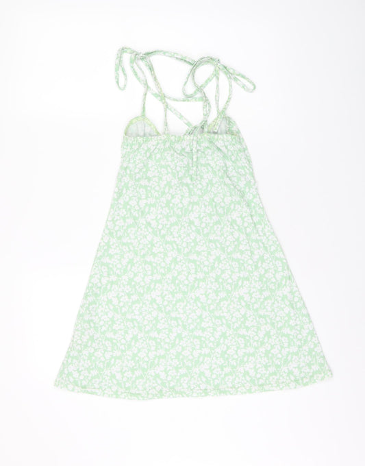 Boohoo Womens Green Floral Polyester Mini Size 8 V-Neck Tie