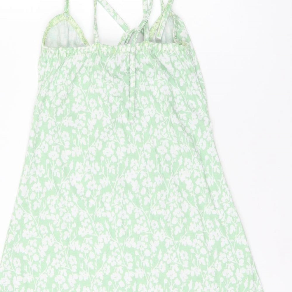 Boohoo Womens Green Floral Polyester Mini Size 8 V-Neck Tie