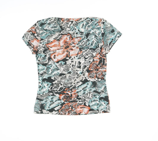 Betty Jackson Black Womens Multicoloured Geometric Polyester Basic T-Shirt Size 12 Cowl Neck