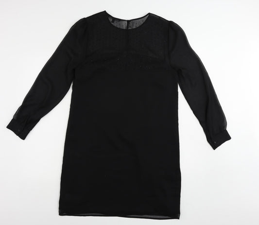 NEXT Womens Black Polyester A-Line Size 12 Round Neck Button - Embellished