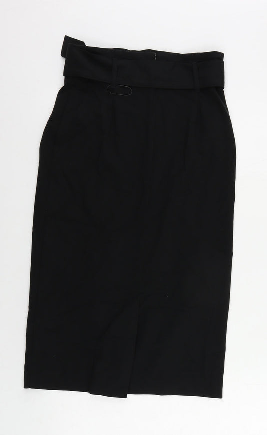 Marks and Spencer Womens Black Polyester A-Line Skirt Size 8 Zip - Belted