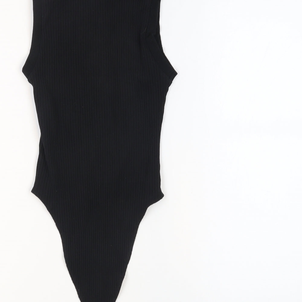 Zara Womens Black Cotton Bodysuit One-Piece Size S Button