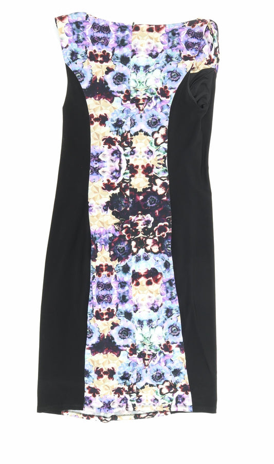 Phase Eight Womens Black Floral Polyester Shift Size 12 Boat Neck Zip