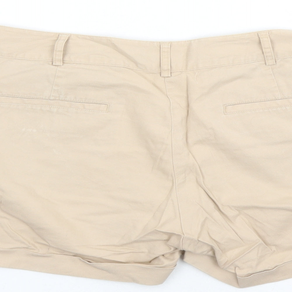 Oasis Womens Beige Cotton Chino Shorts Size 12 L4 in Regular Zip - Pockets