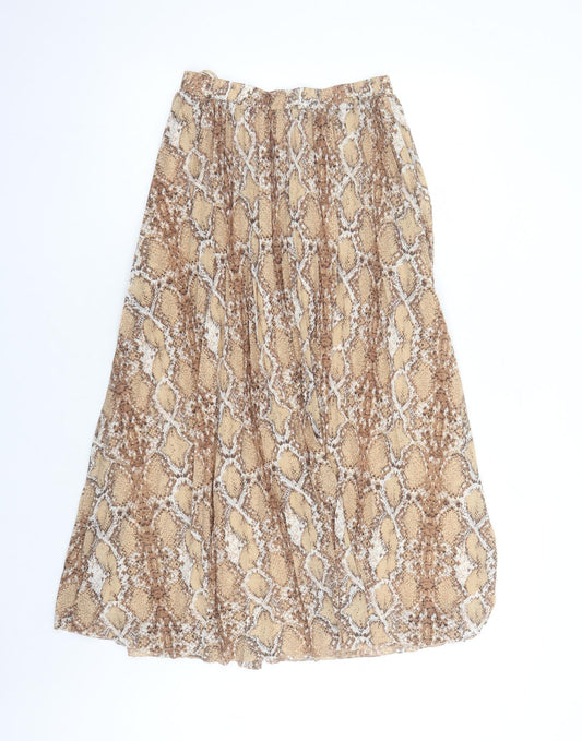 Marks and Spencer Womens Brown Animal Print Polyester Pleated Skirt Size 10 - Snake Skin Pattern Elasticated Waist