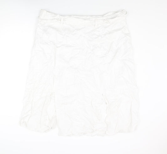 Marks and Spencer Womens White Linen Straight & Pencil Skirt Size 24 Zip - Slits Belted