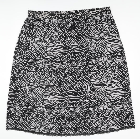 Marks and Spencer Womens Black Animal Print Polyester A-Line Skirt Size 24 - Lace Trim Zebra Print